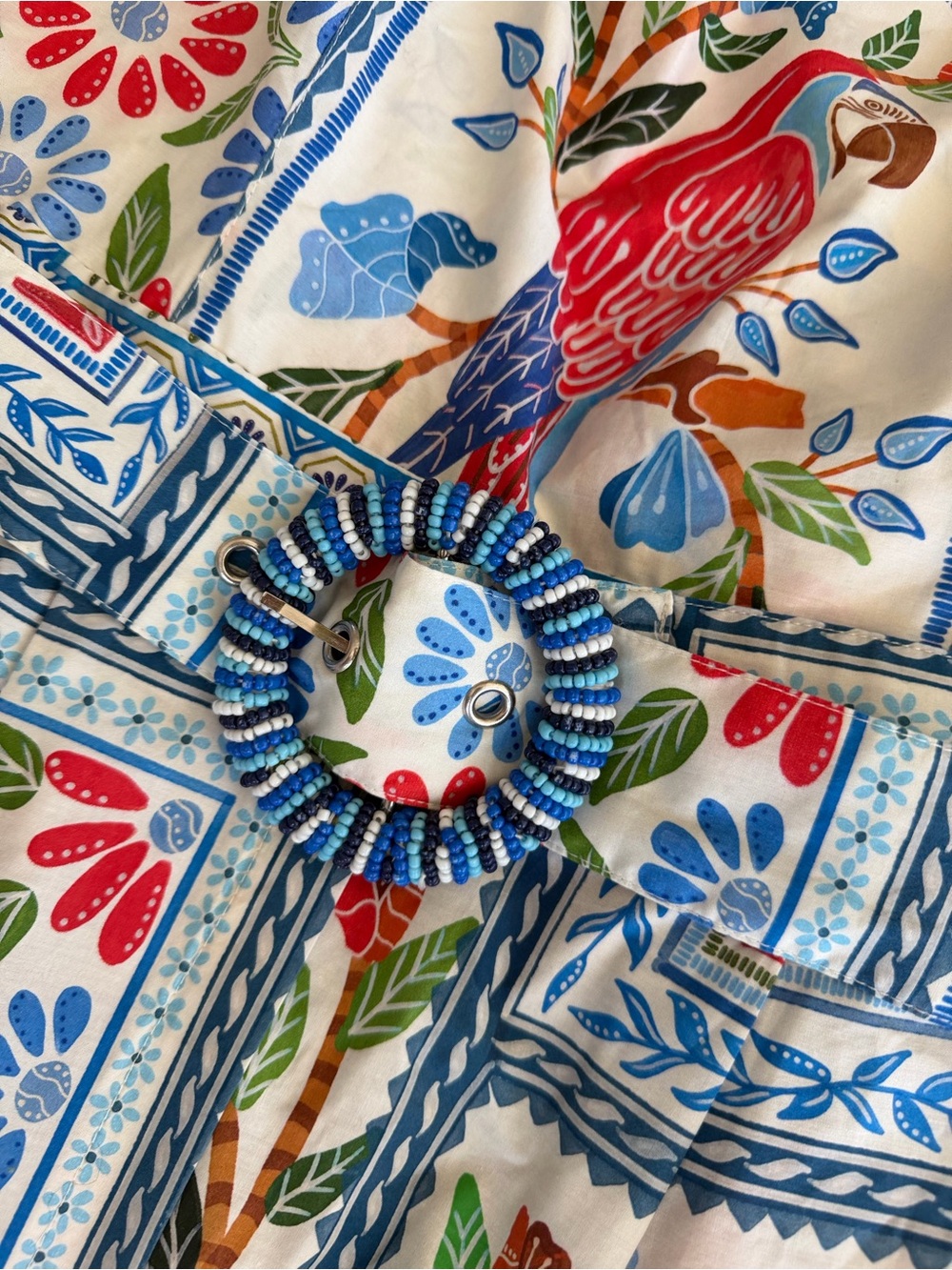 FARM Rio White Floral & Tropical Print romper with Blue Trim - Picture 3 of 5